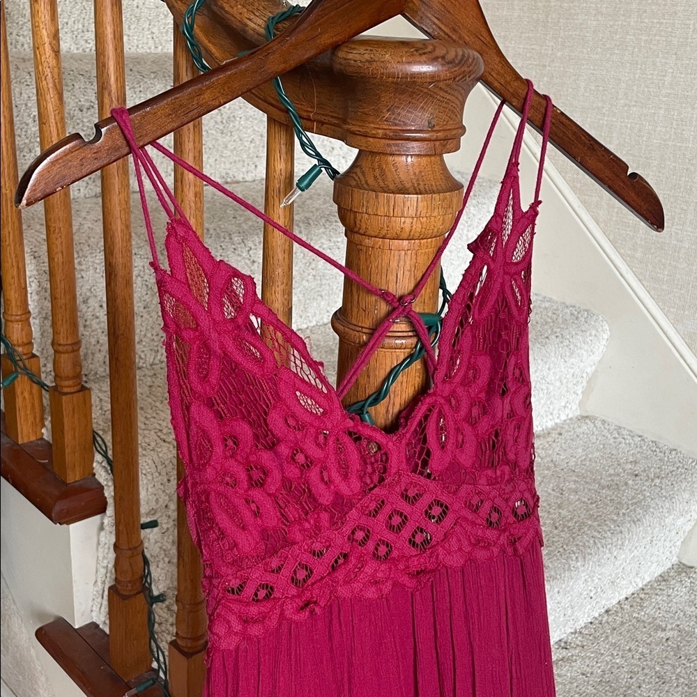 Free People Adella Elegant Maroon Lace Maxi Dress Small - Picture 4 of 16